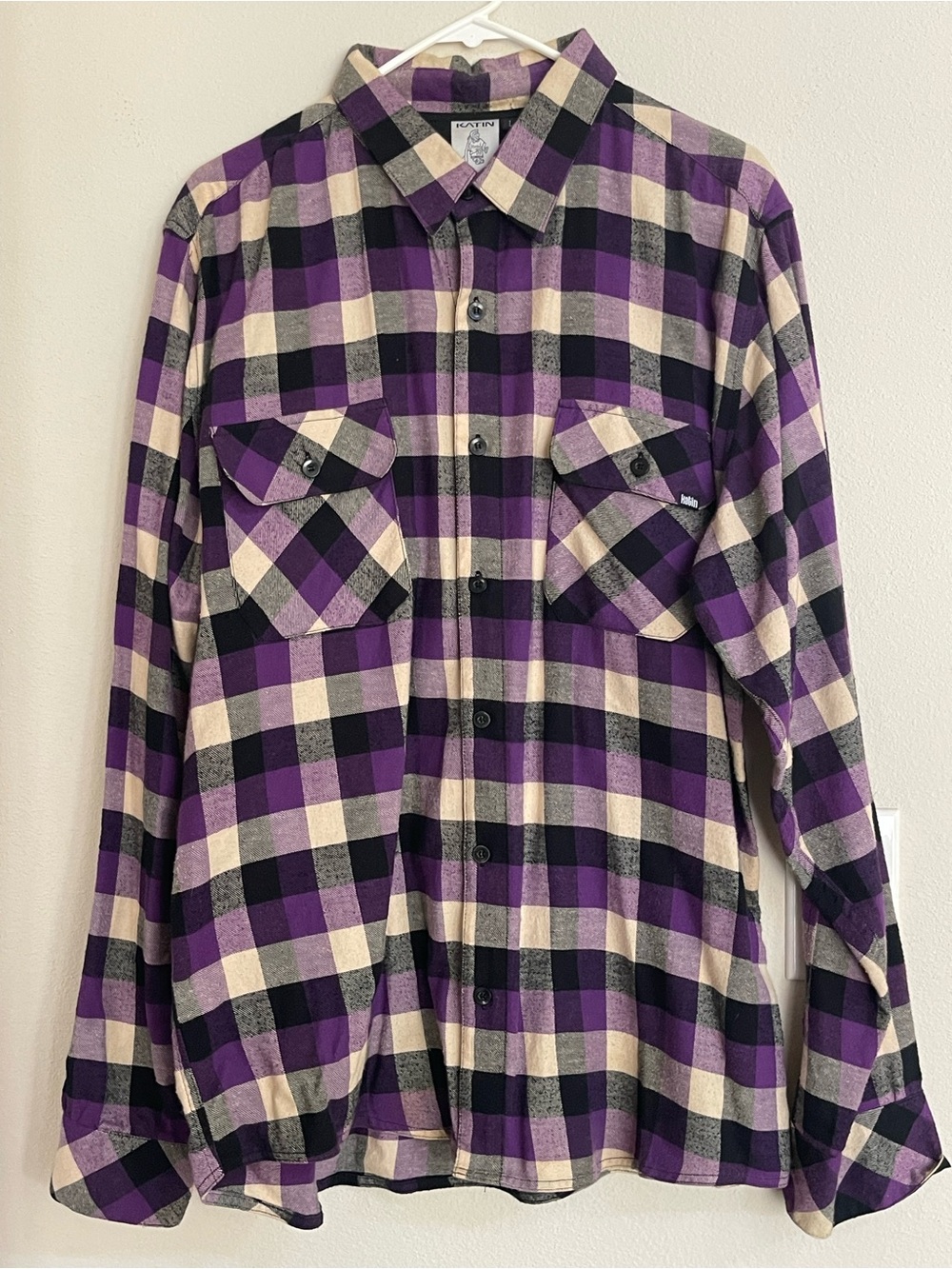 Katin Men's size Large Purple Plaid Button-Up flannel Shirt